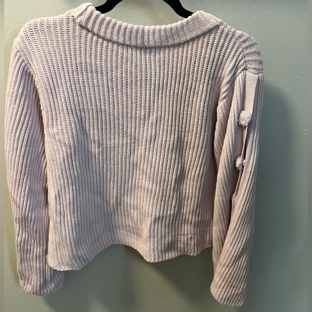 Milly Lavender Sweater pom pom bell sleeve wool blend knit size small - Picture 5 of 8